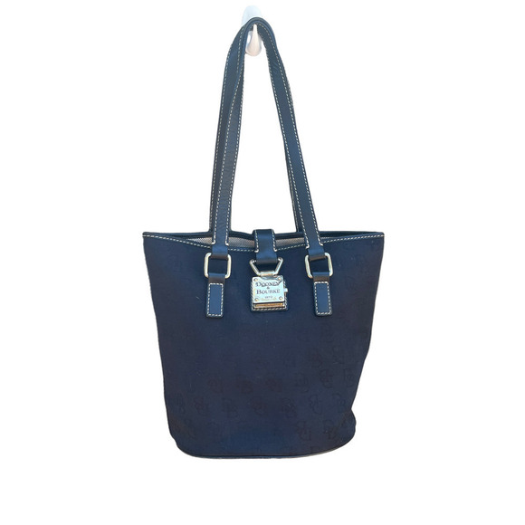 Dooney & Bourke North/South Black-On-Black Signature Canvas Bucket Handbag - Picture 1 of 16